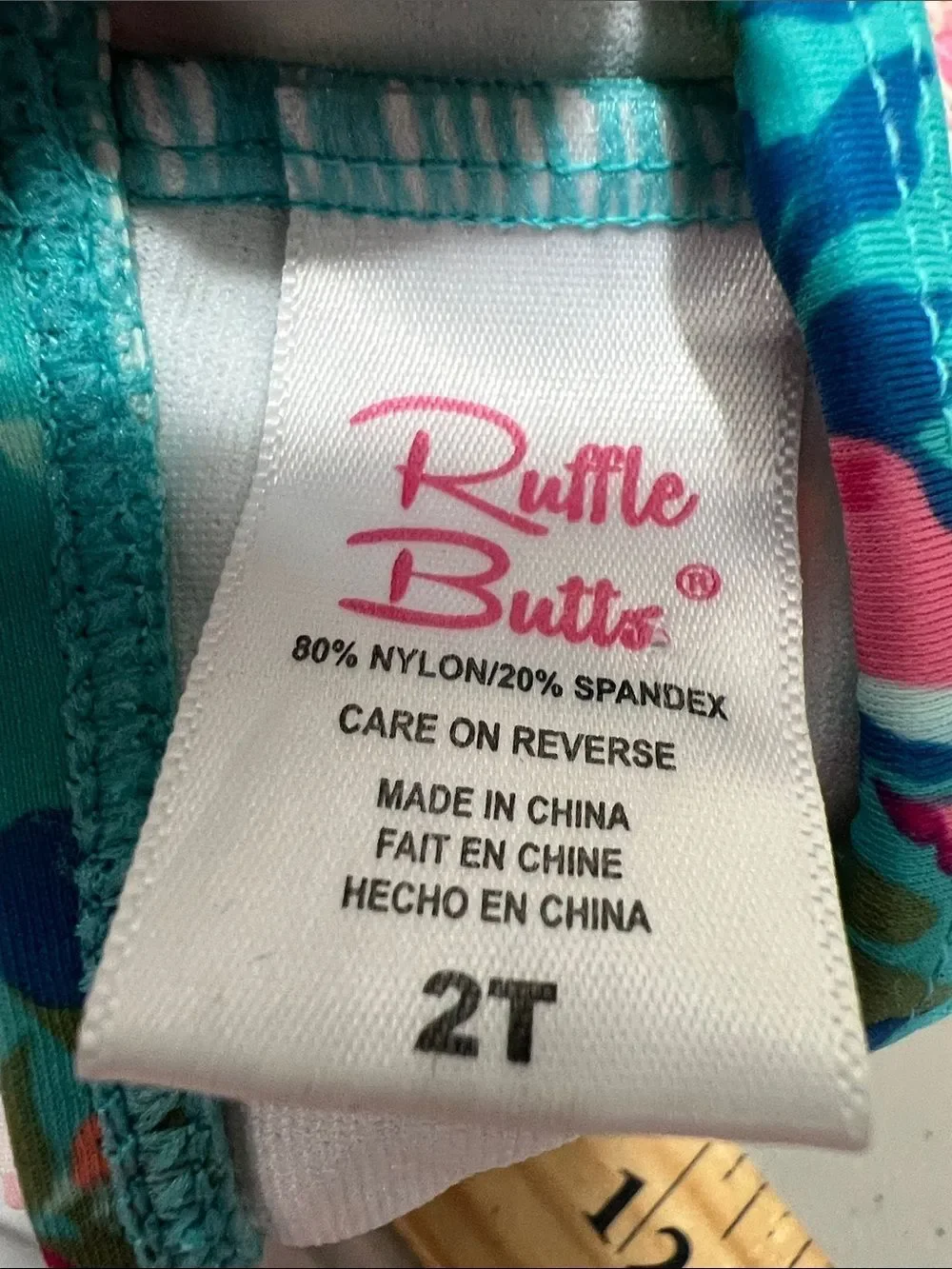 Ruffle Butts green floral big bow skirted bikini size 2T NWOT